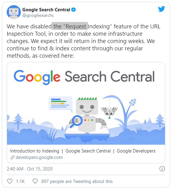 Google mở lại tính năng Request Indexing